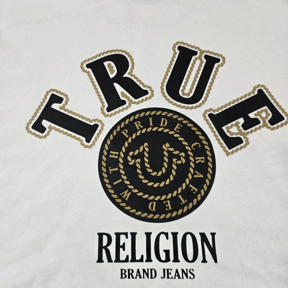 True Religion Hoodie Mens XL‎ White Full Zip Rope Logo Graphic Sweatshirt